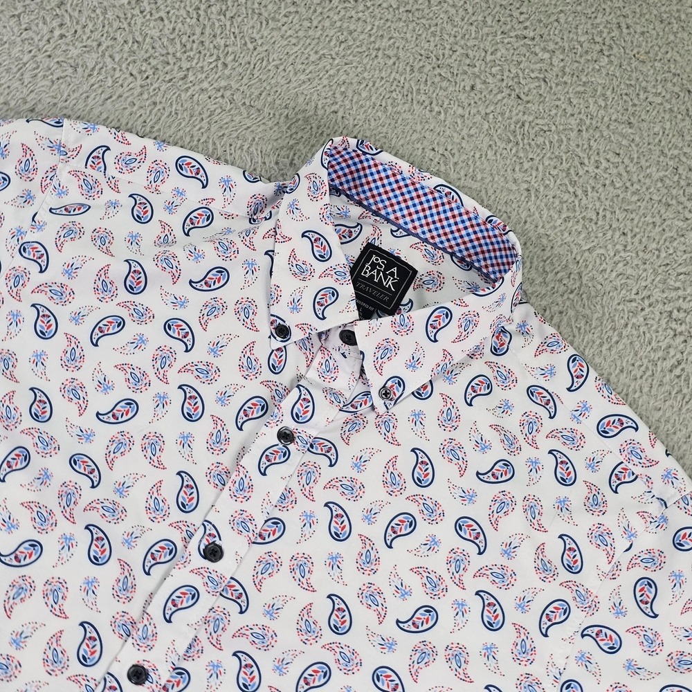 Jos. A. Bank Traveler Shirt Mens Large Paisley‎ Short Sleeve Slim Fit Stretch